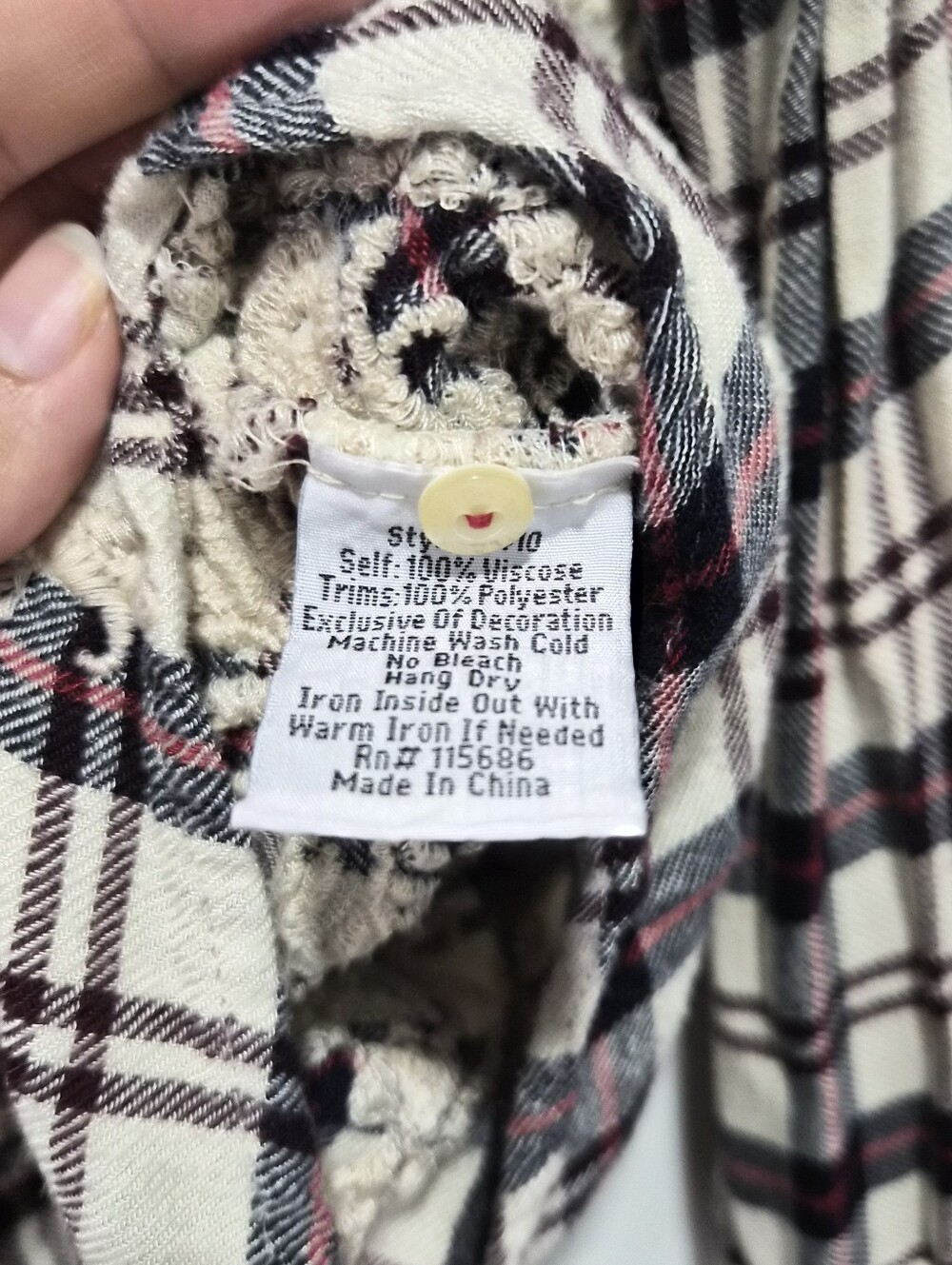 3J Workshop Johnny Was White Plaid Button-Down Shirt with Lace Embroidery Sz L - Picture 6 of 11